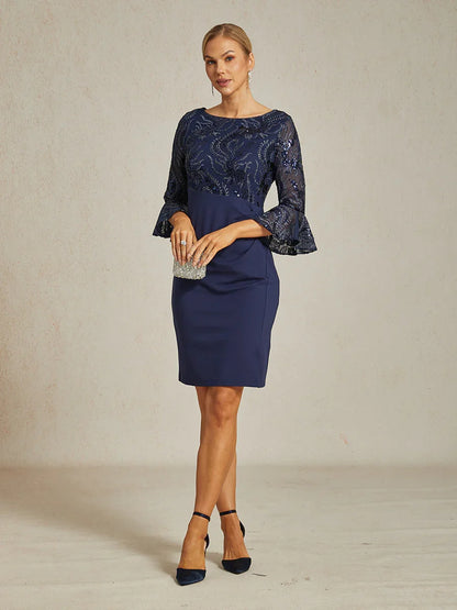 Elegantes, figurbetontes Cocktailkleid mit ausgestellten Ärmeln