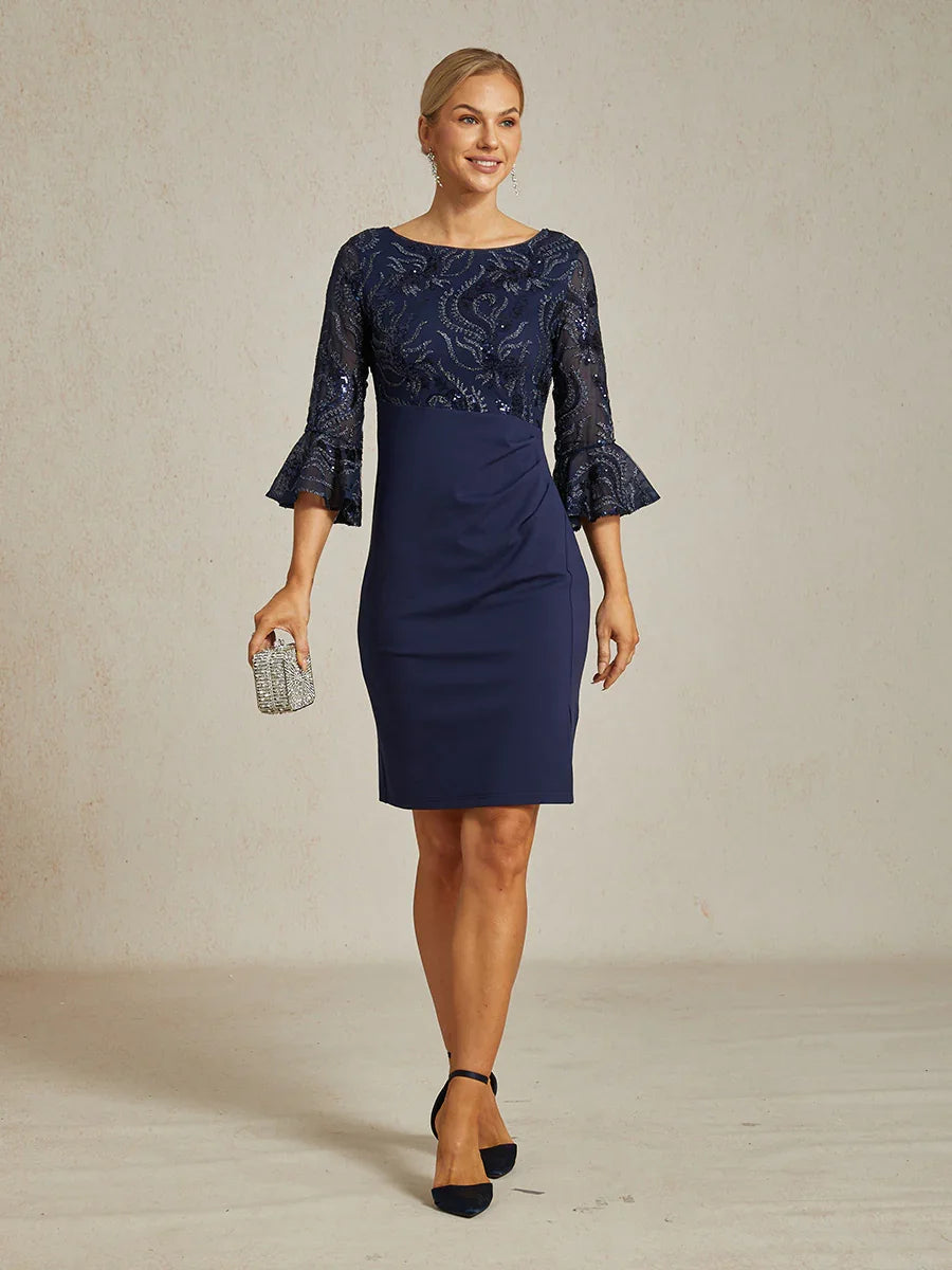 Elegantes, figurbetontes Cocktailkleid mit ausgestellten Ärmeln