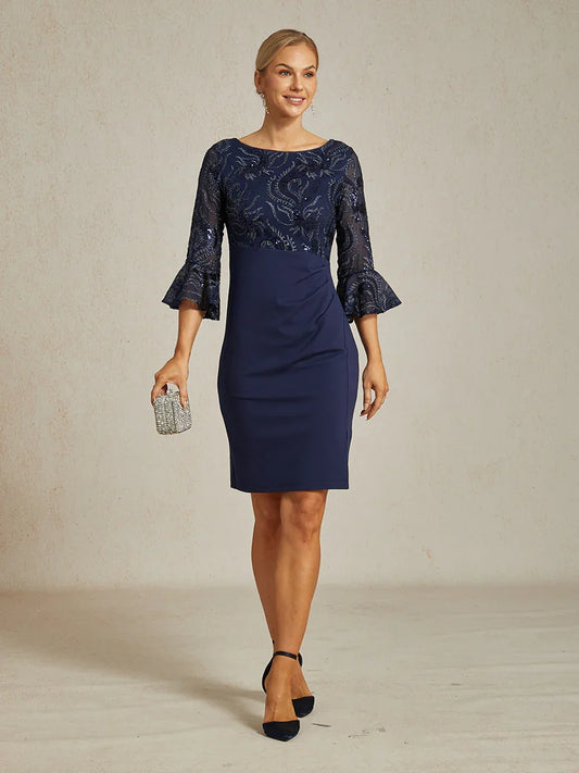 Elegantes, figurbetontes Cocktailkleid mit ausgestellten Ärmeln
