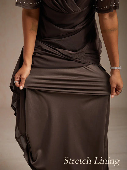 Elegant Formal Dress with Embellished Flutter Sleeves