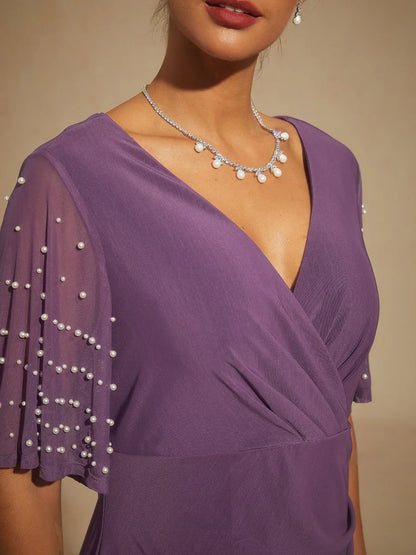 Elegant Formal Dress with Embellished Flutter Sleeves