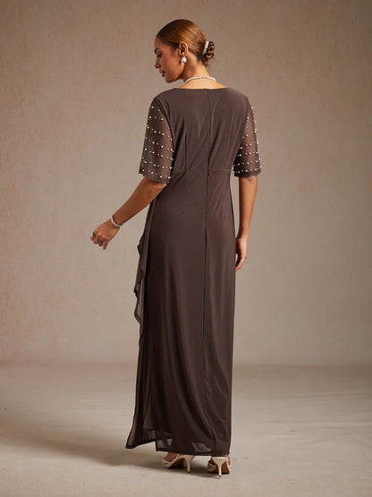 Elegant Formal Dress with Embellished Flutter Sleeves