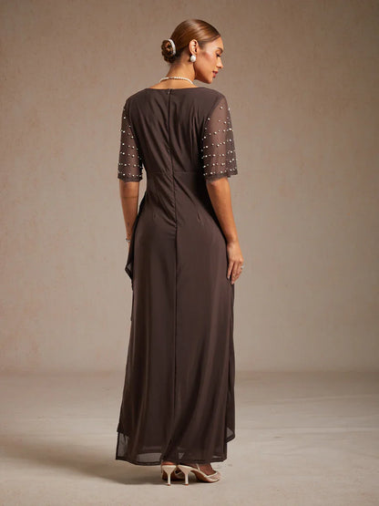 Elegant Formal Dress with Embellished Flutter Sleeves