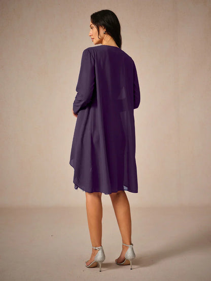 Elegant Knee-Length Lace Dress With Sheer Chiffon Jacket