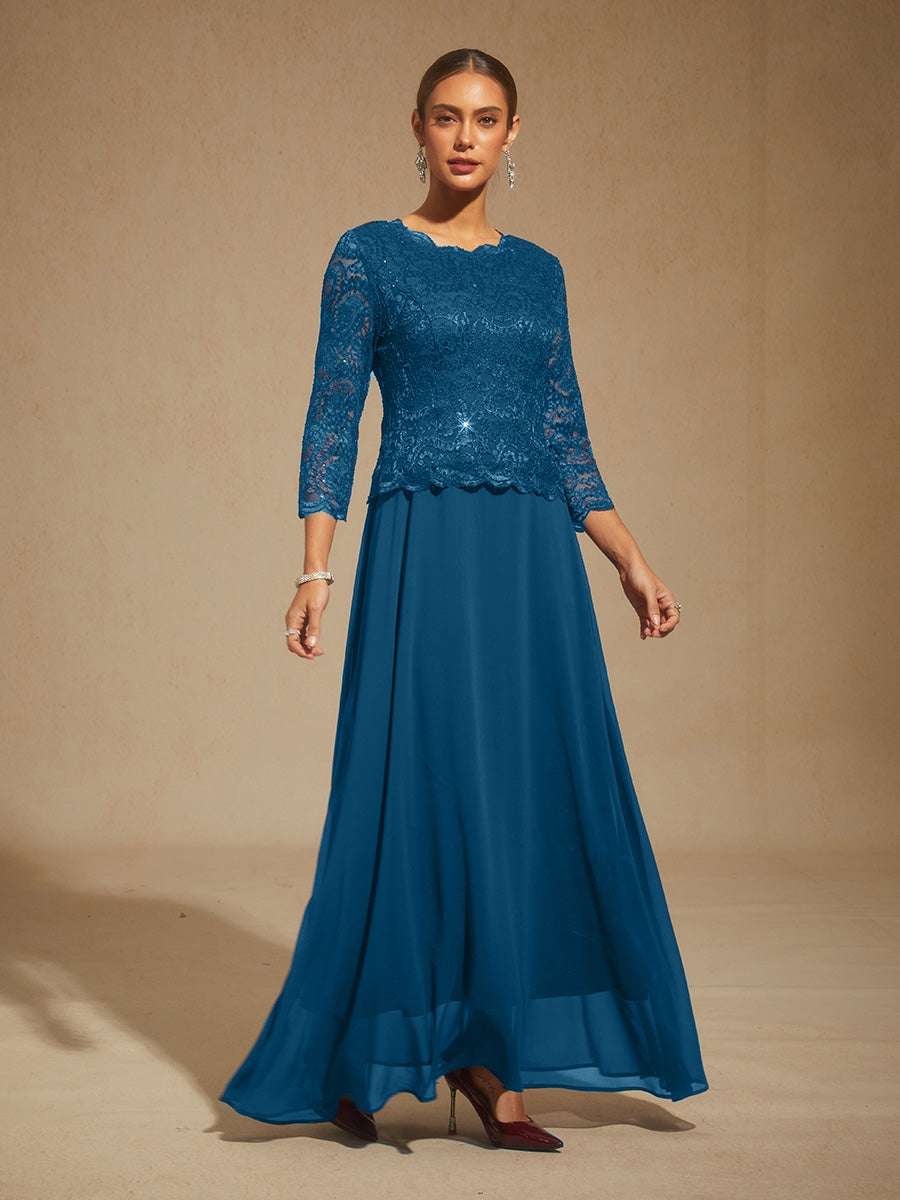 Elegant Lace and Chiffon Floor-Length Dress