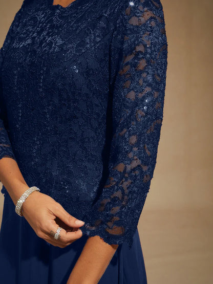 Elegant Lace and Chiffon Floor-Length Dress