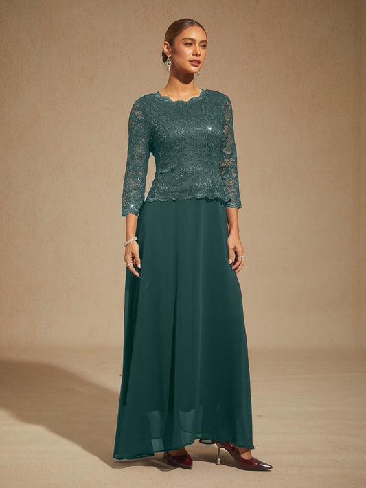 Elegant Lace and Chiffon Floor-Length Dress