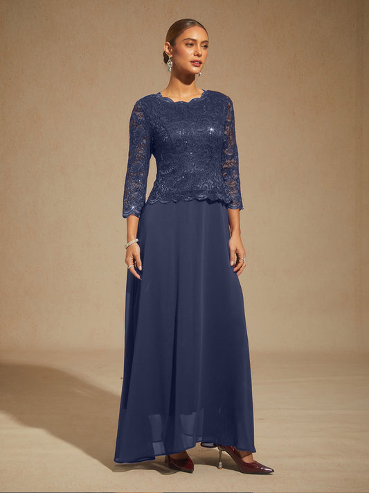 Elegant Lace and Chiffon Floor-Length Dress
