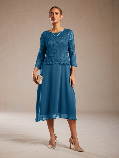 Elegant Lace and Chiffon Tea-Length Dress