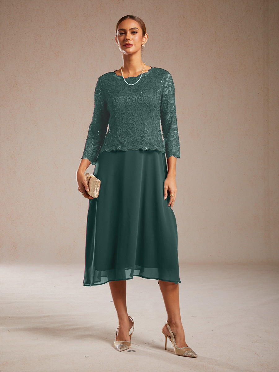 Elegantes Spitzen- und Chiffonkleid in Tea-Länge