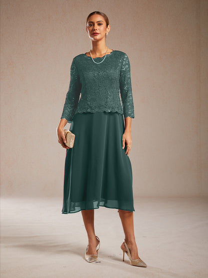 Elegantes Spitzen- und Chiffonkleid in Tea-Länge