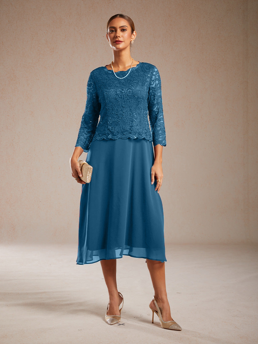 Elegantes Spitzen- und Chiffonkleid in Tea-Länge