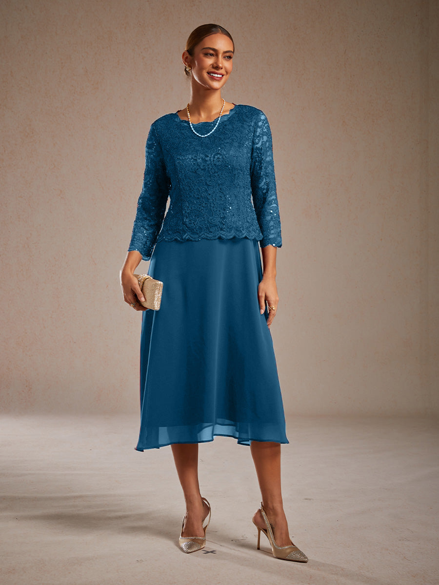 Elegantes Spitzen- und Chiffonkleid in Tea-Länge