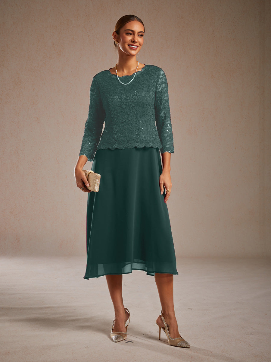 Elegant Lace and Chiffon Tea-Length Dress