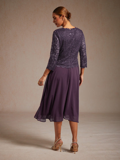 Elegantes Spitzen- und Chiffonkleid in Tea-Länge