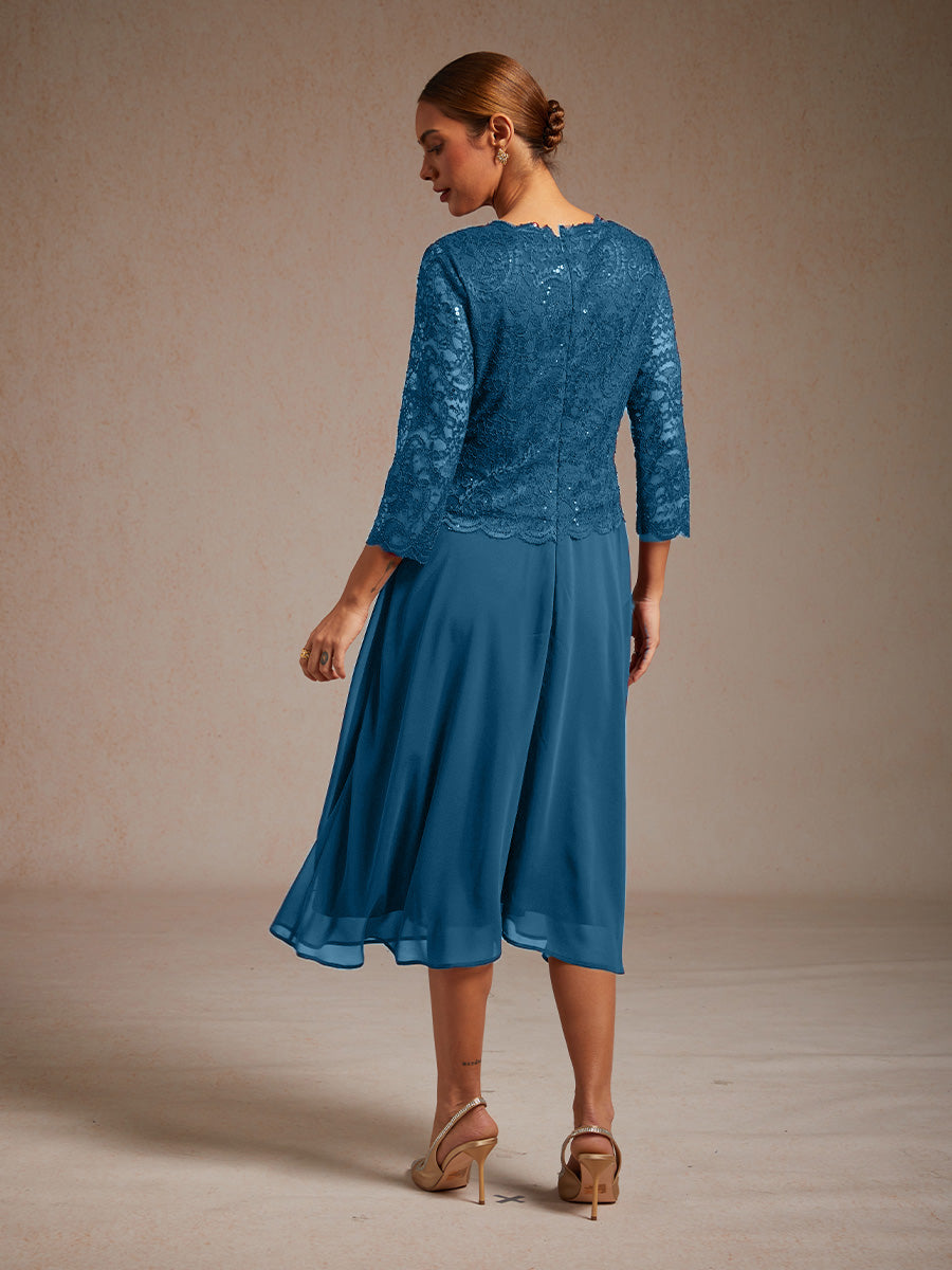 Elegantes Spitzen- und Chiffonkleid in Tea-Länge