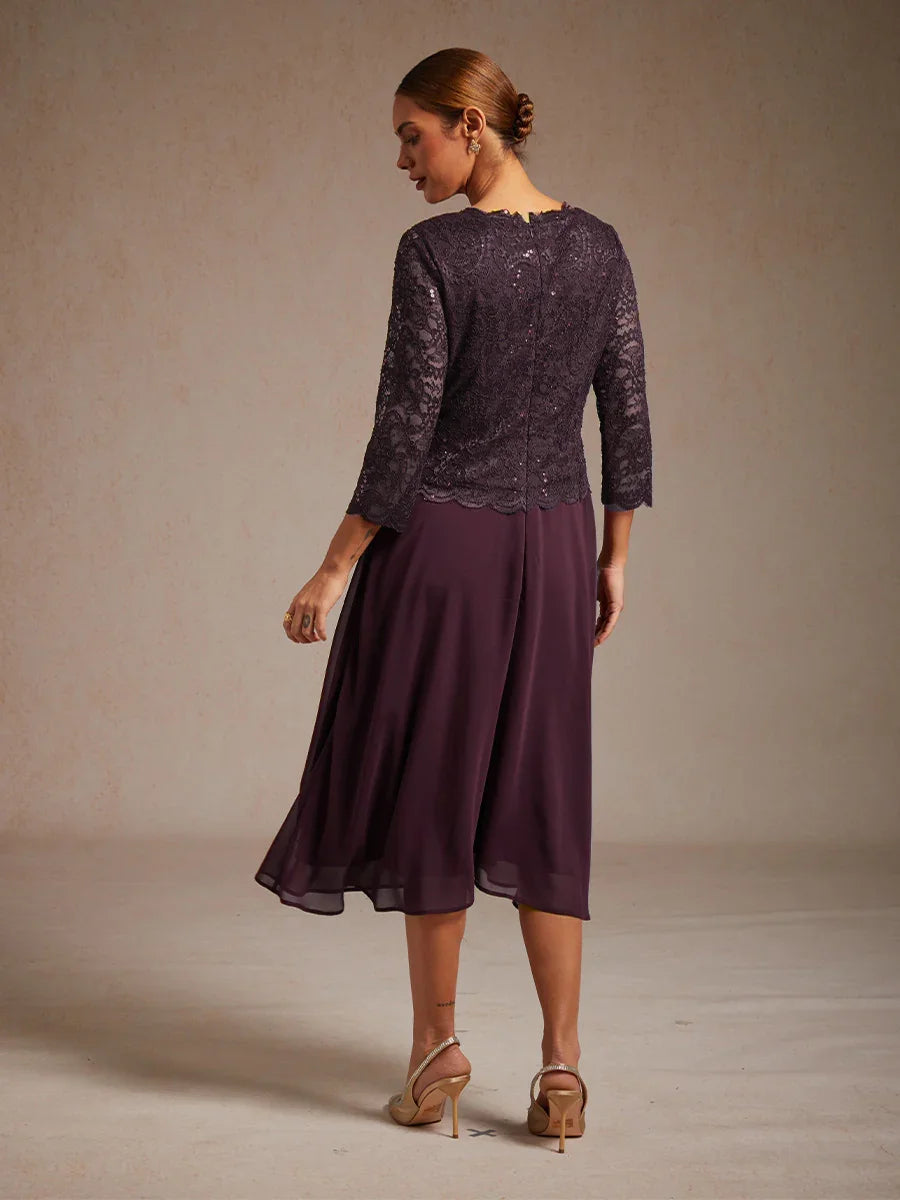 優雅蕾絲與雪紡茶長洋裝