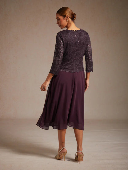 優雅蕾絲與雪紡茶長洋裝