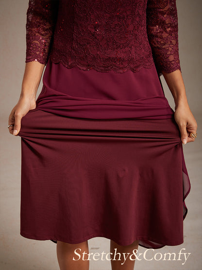 Elegant Lace and Chiffon Tea-Length Dress