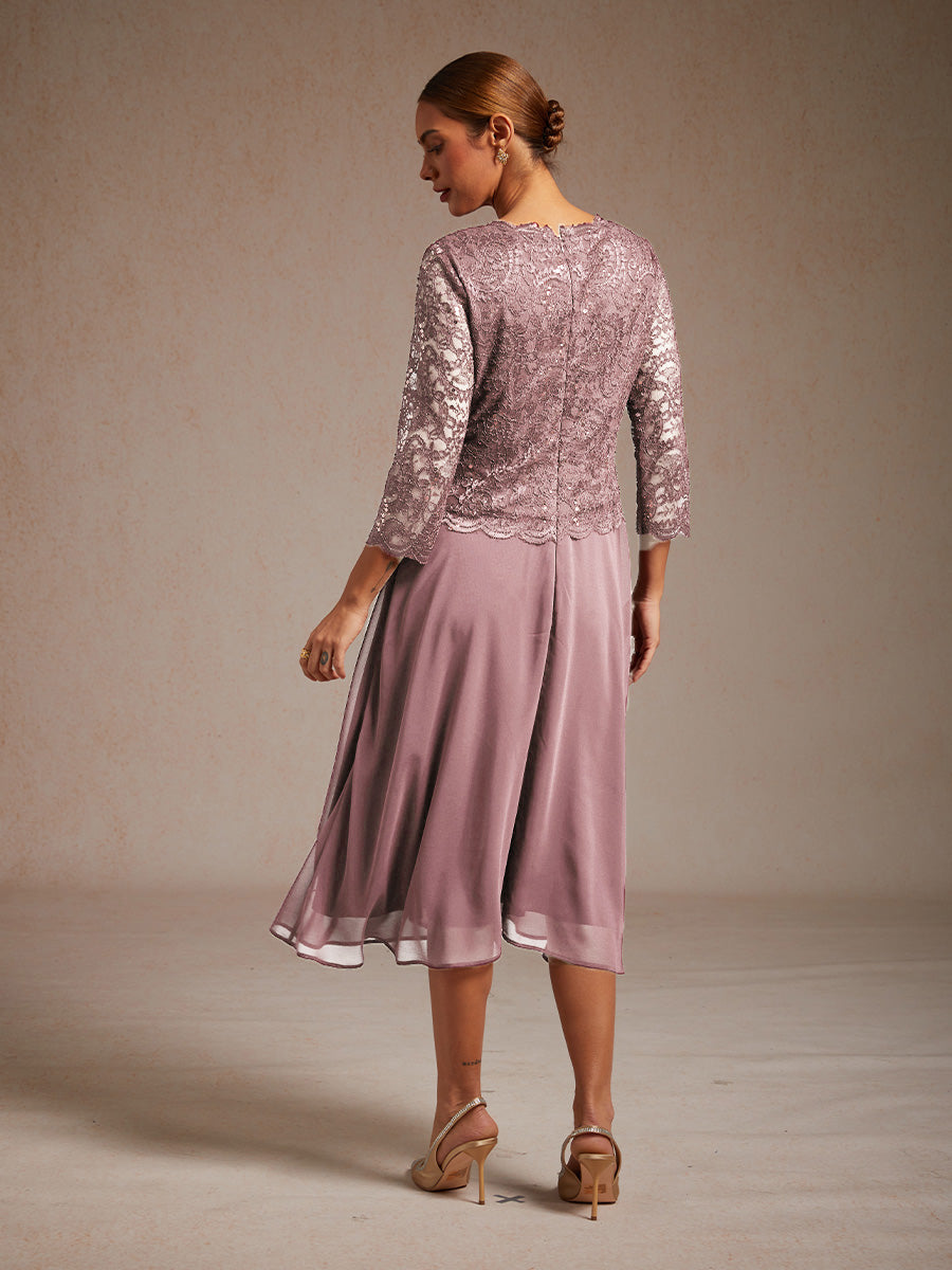 Elegantes Spitzen- und Chiffonkleid in Tea-Länge