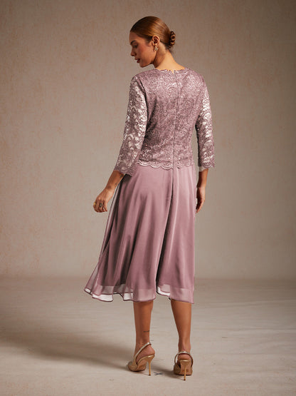 Elegantes Spitzen- und Chiffonkleid in Tea-Länge