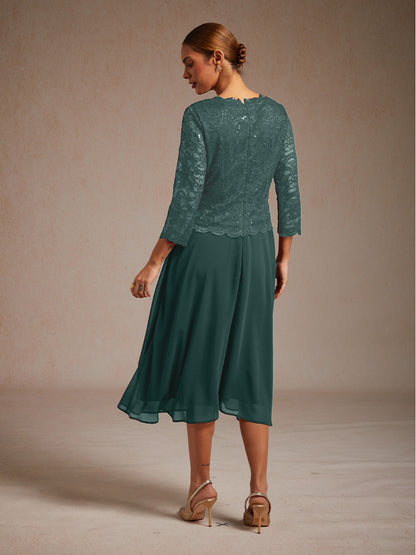 Elegantes Spitzen- und Chiffonkleid in Tea-Länge