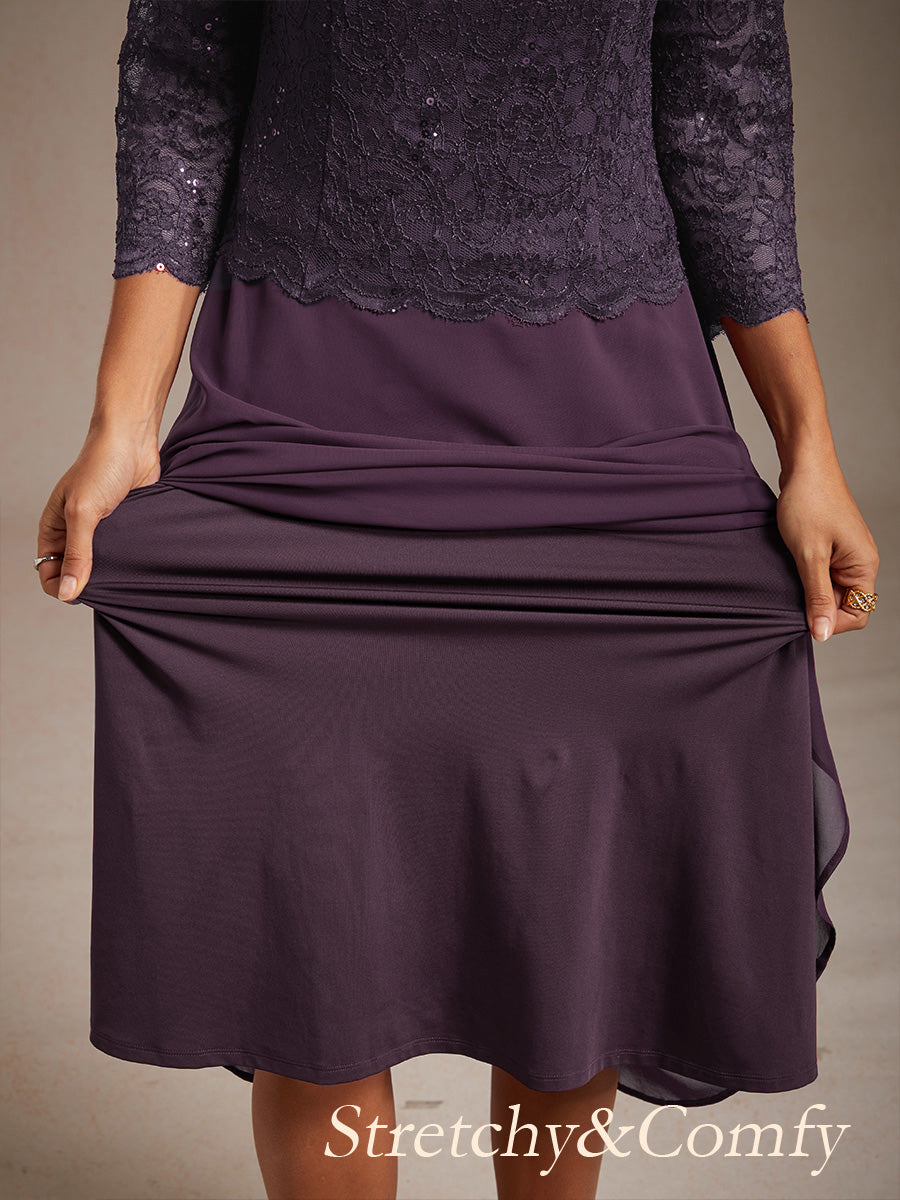 Elegantes Spitzen- und Chiffonkleid in Tea-Länge