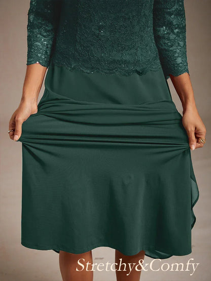 Robe élégante en dentelle et chiffon longueur thé