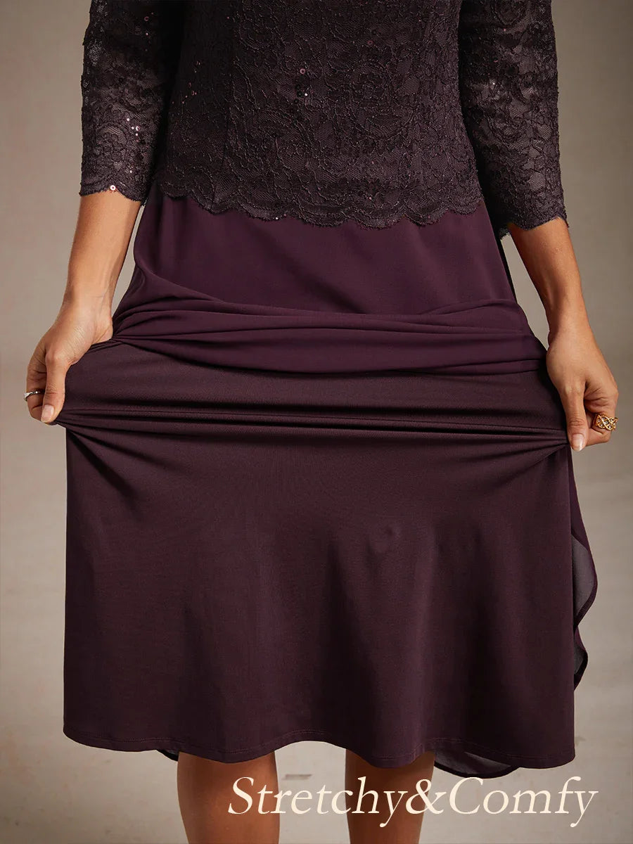 優雅蕾絲與雪紡茶長洋裝