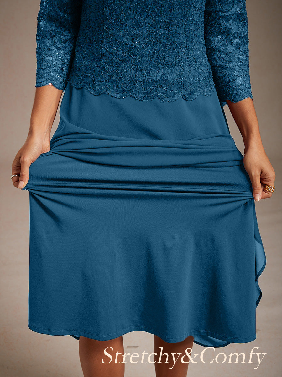 Elegantes Spitzen- und Chiffonkleid in Tea-Länge