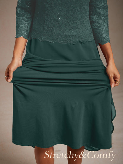 Elegant Lace and Chiffon Tea-Length Dress