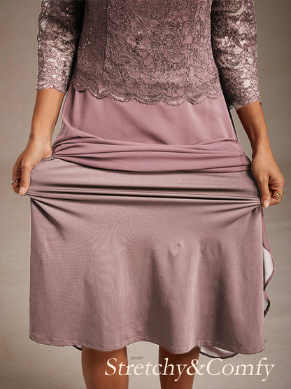 Elegantes Spitzen- und Chiffonkleid in Tea-Länge