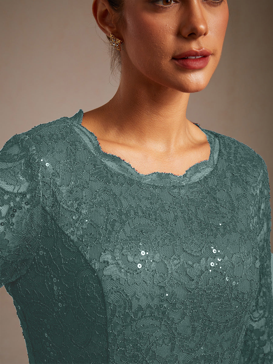 Elegantes Spitzen- und Chiffonkleid in Tea-Länge