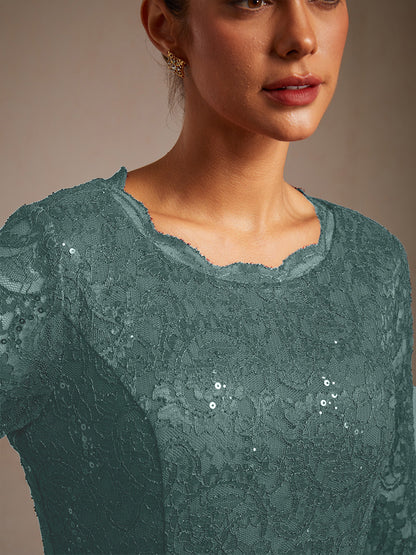 Elegantes Spitzen- und Chiffonkleid in Tea-Länge