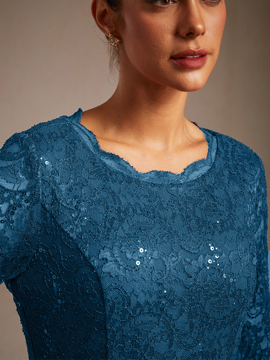 Elegantes Spitzen- und Chiffonkleid in Tea-Länge