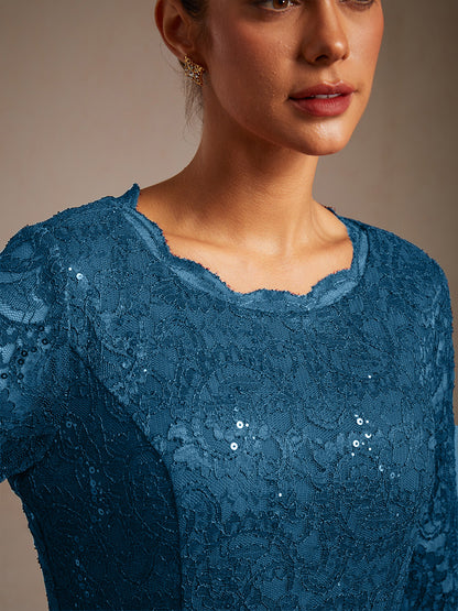 Elegantes Spitzen- und Chiffonkleid in Tea-Länge