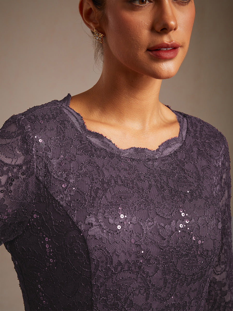 Elegantes Spitzen- und Chiffonkleid in Tea-Länge