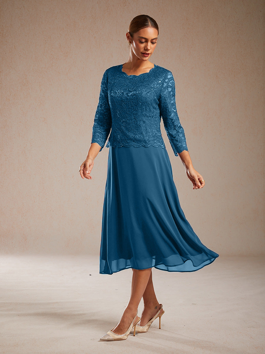 Elegantes Spitzen- und Chiffonkleid in Tea-Länge