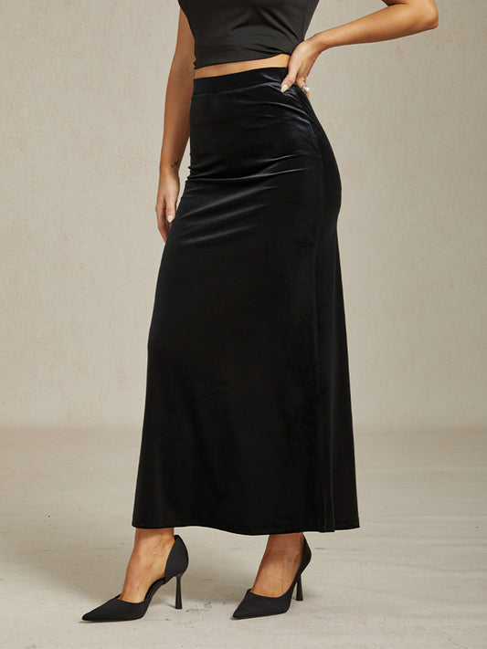 Elegant Long Velvet A-Line Skirt