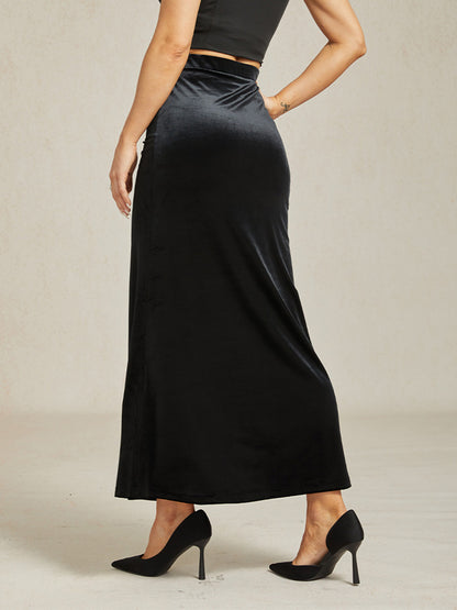 Elegant Long Velvet A-Line Skirt