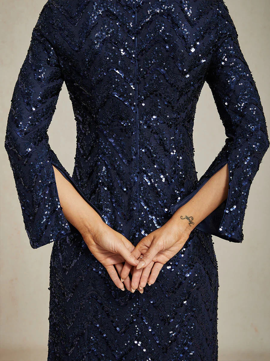 Elegantes, figurbetontes Cocktailkleid mit ausgestellten Ärmeln