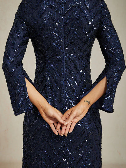 Elegantes, figurbetontes Cocktailkleid mit ausgestellten Ärmeln