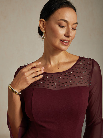 Elegant Sheath Cocktail Dress with Embellished Illusion Mesh Neckline