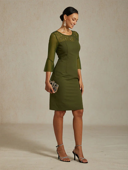 Elegantes Etui-Cocktailkleid mit verziertem Illusion-Netz-Ausschnitt