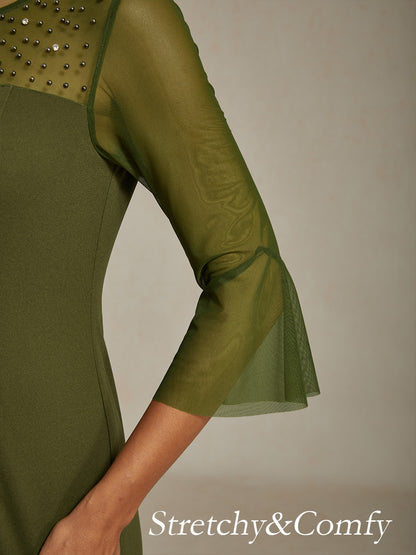 Elegant Sheath Cocktail Dress with Embellished Illusion Mesh Neckline