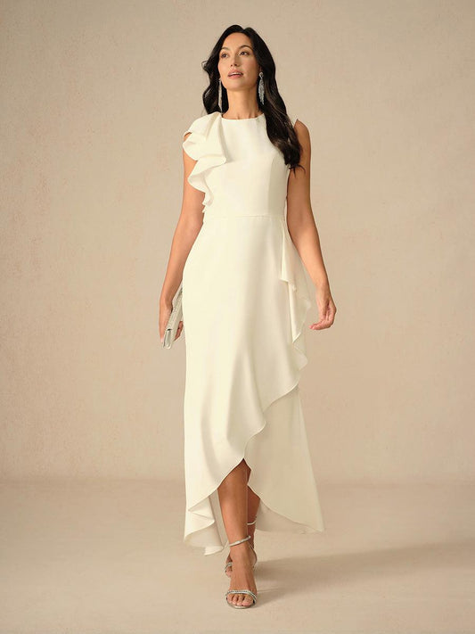 Elegant Taffeta Asymmetrical White Formal Evening Gown