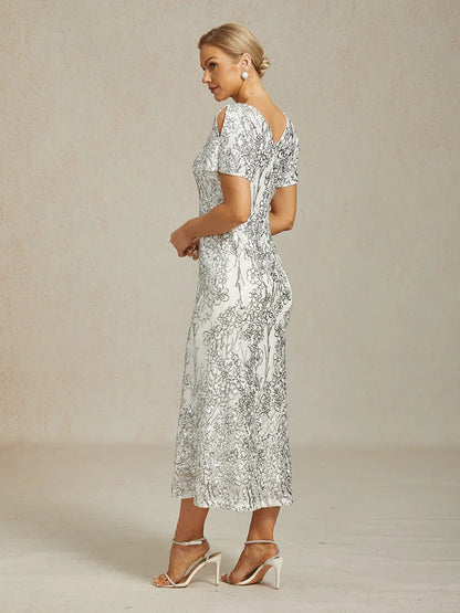 Elegant V-Neck Cold Shoulder Sequin Dress