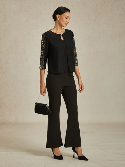 Elegante 3/4-Arm Metallic-Strickbluse