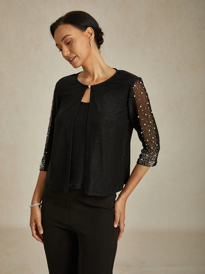 Elegante 3/4-Arm Metallic-Strickbluse