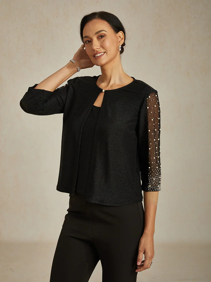 Elegante 3/4-Arm Metallic-Strickbluse